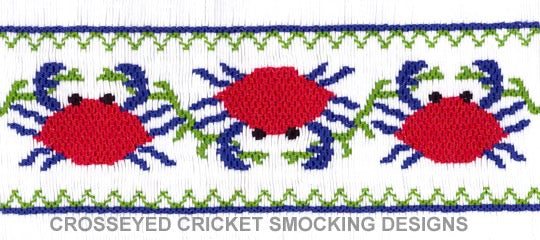 Smocking plate with crabs and crosseyed cricket smocking designs text