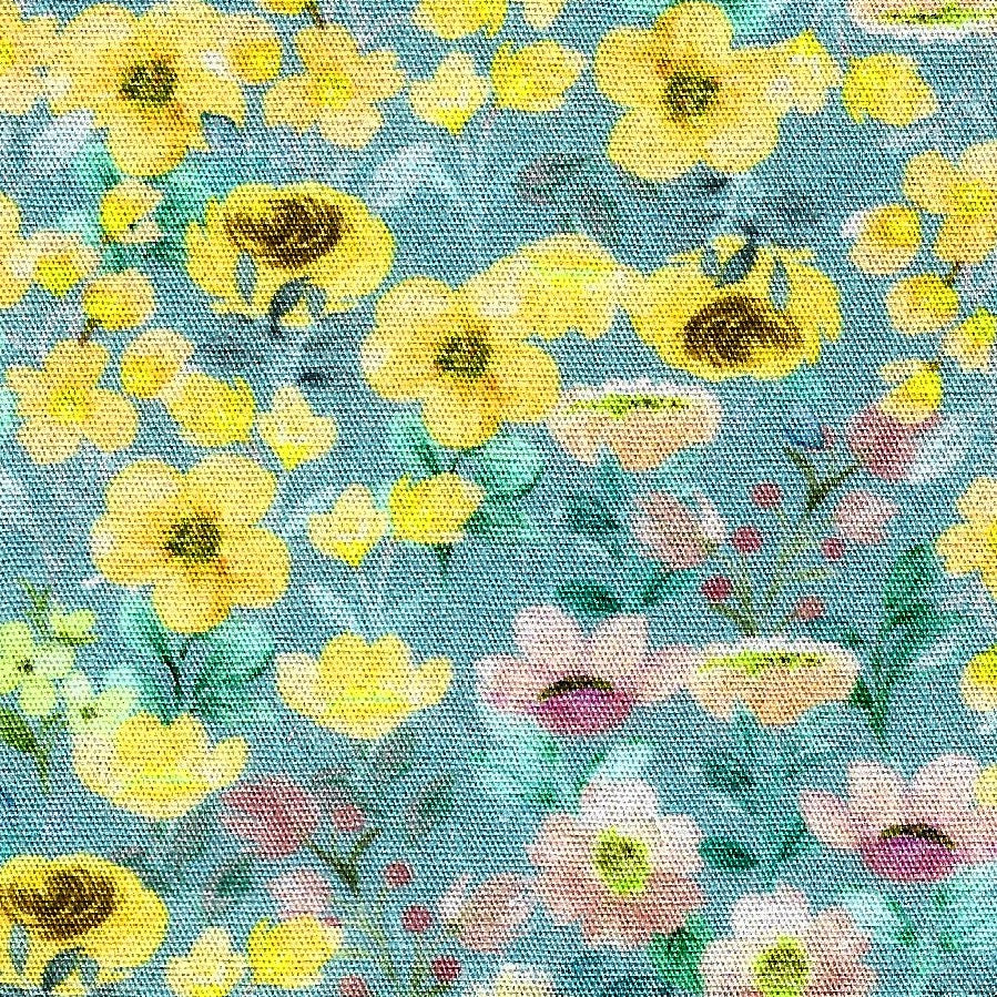 Floral pattern with yellow flowers on a blue background
