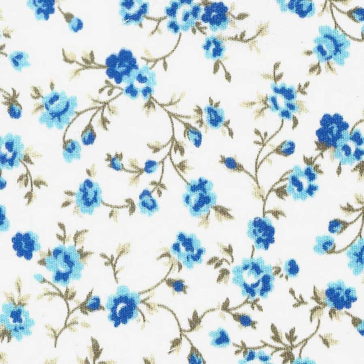 Pattern of blue flowers on a white background