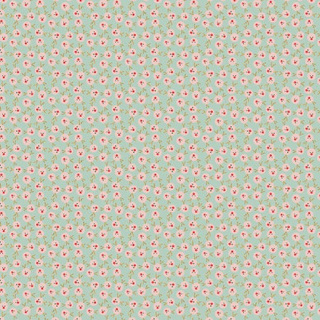 Pattern of small pink reindeer on a light blue background