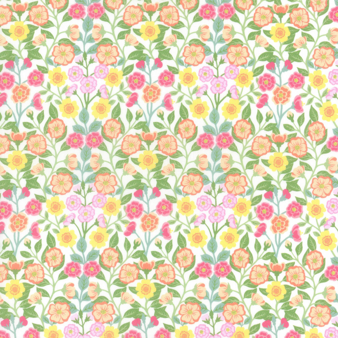 Pattern of colorful flowers on a white background