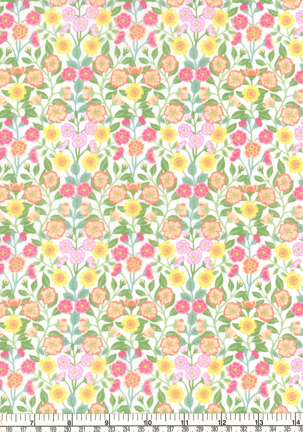 Floral pattern fabric with a ruler at the bottom