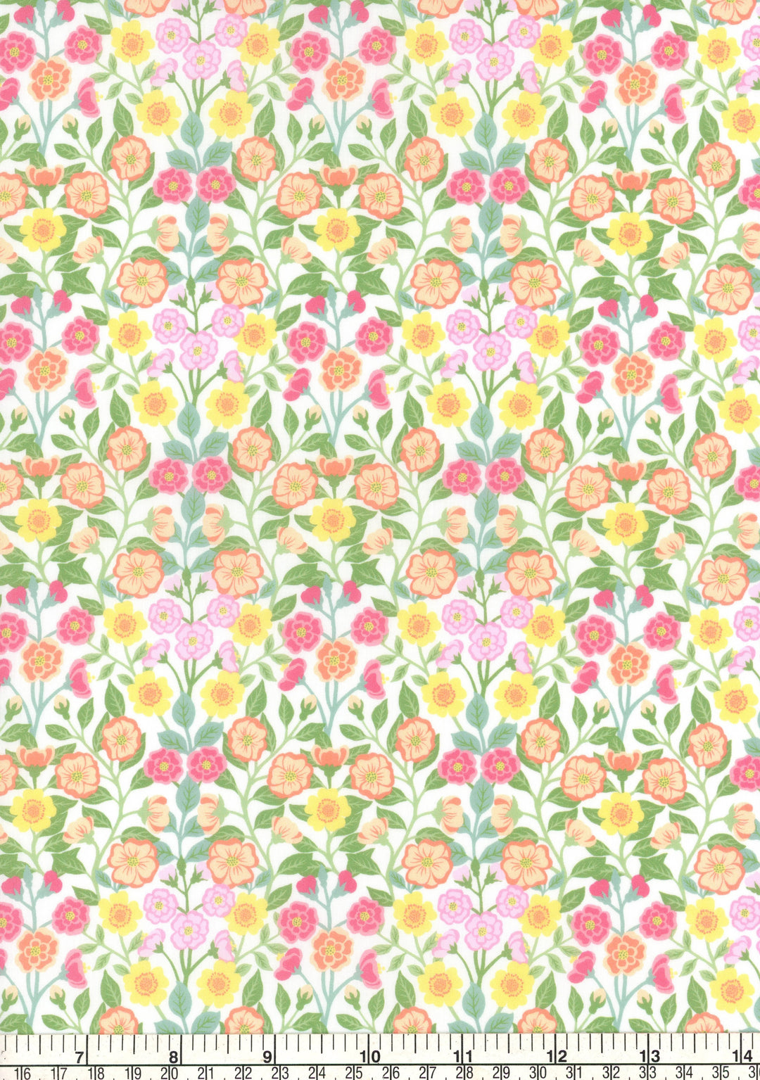 Floral pattern fabric with a ruler at the bottom
