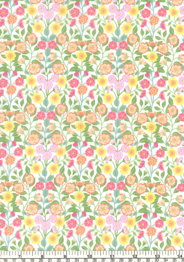 Floral pattern fabric with a ruler at the bottom