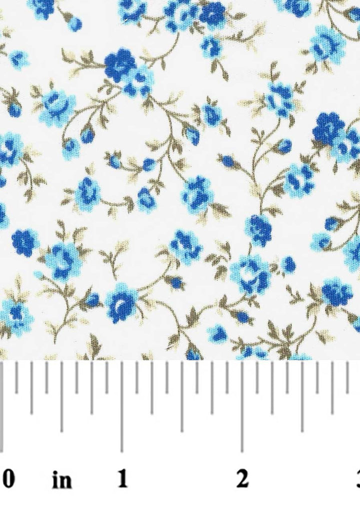 Blue floral pattern on a white background with a ruler at the bottom.