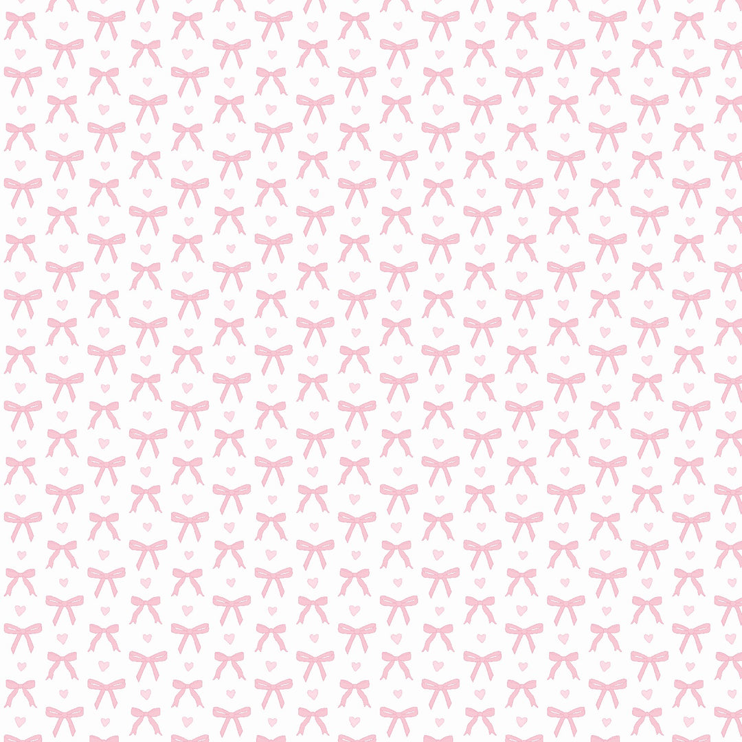 Pattern of pink bows and small hearts on a light pink background