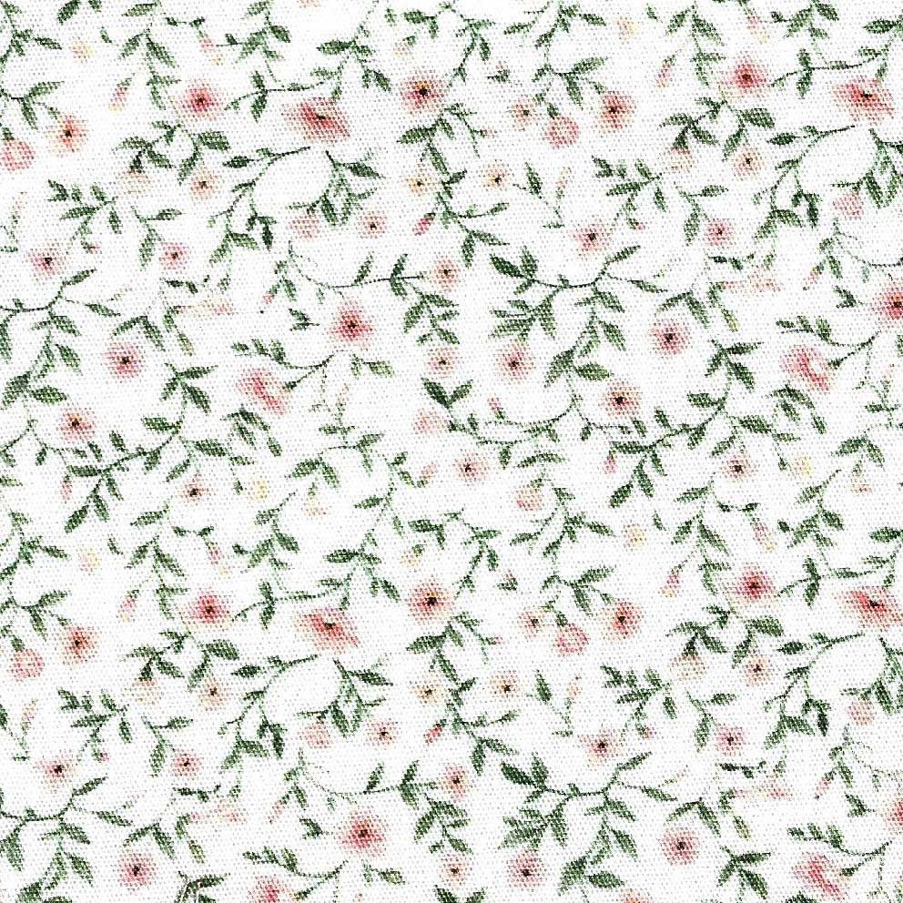 fabric swatch of a pink and green floral on a white background