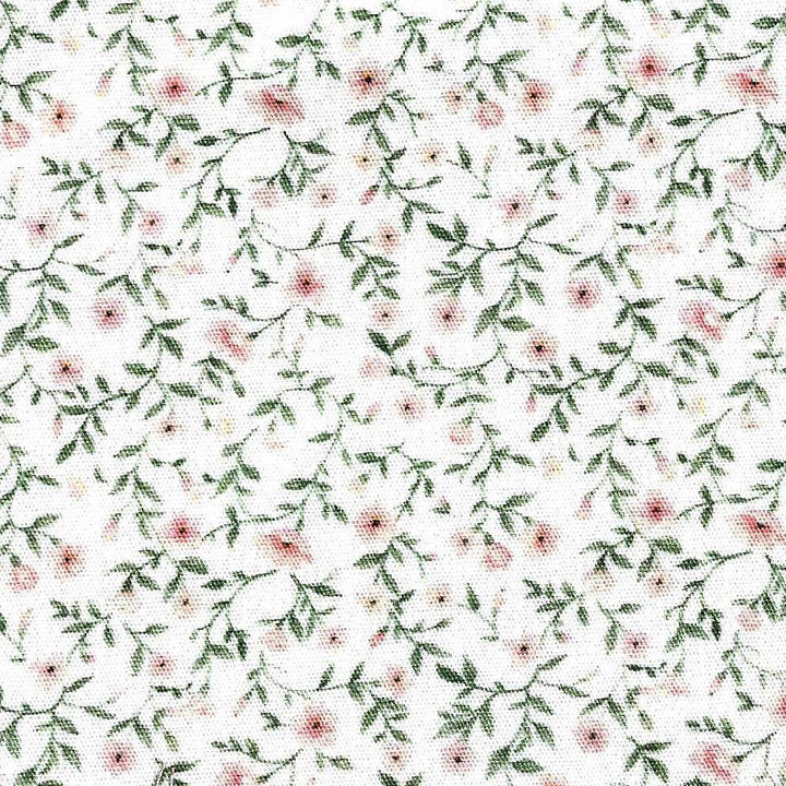 fabric swatch of a pink and green floral on a white background