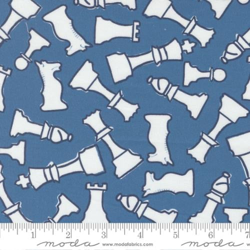 Pattern of white chess pieces on a blue background with a ruler at the bottom.