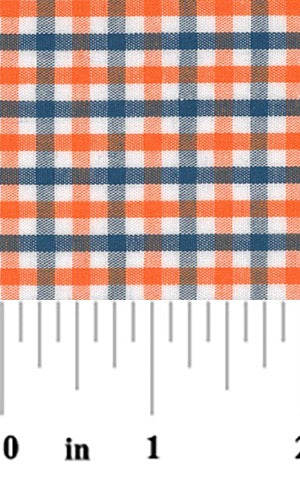 Plaid fabric swatch with a ruler for scale