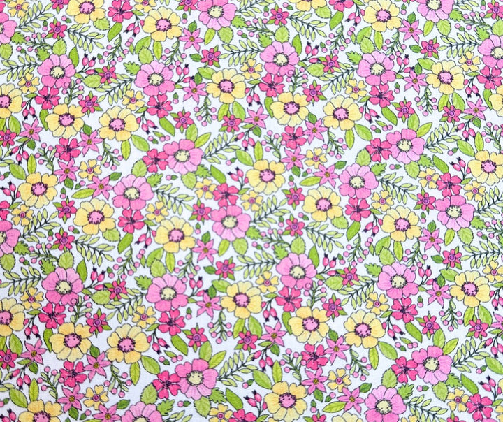 pink yellow and green floral print