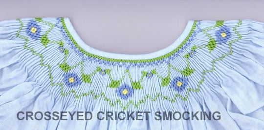 Smocking plate with sweet geometric flowers. 5 1/2 rows of smocking on a bishop.