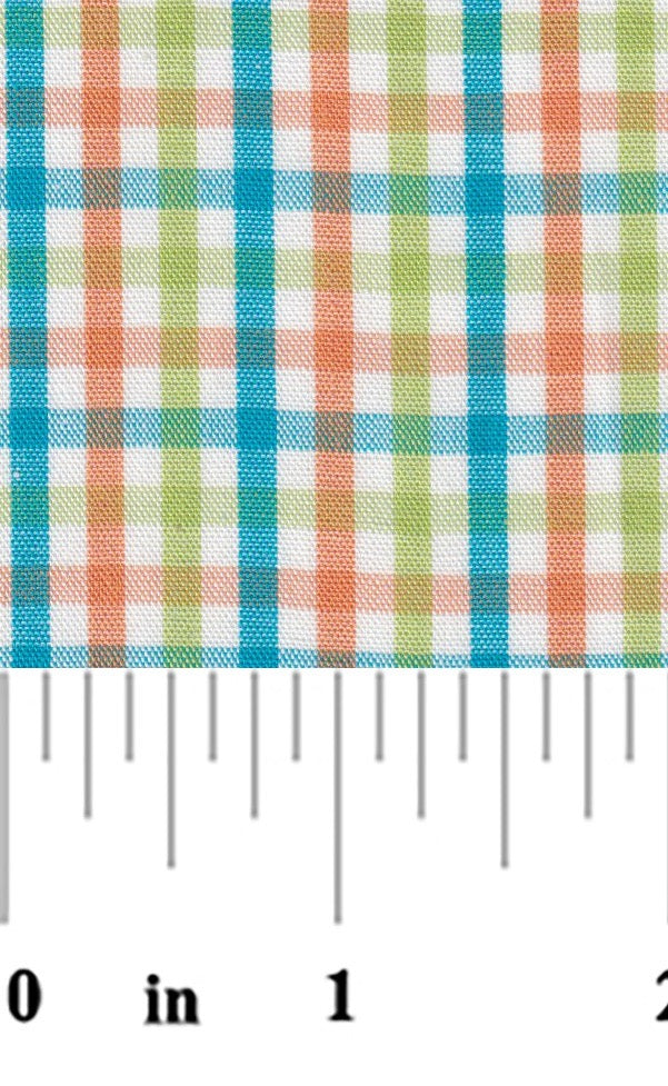 Lime, Turquoise, and Orange Check Fabric - #T112