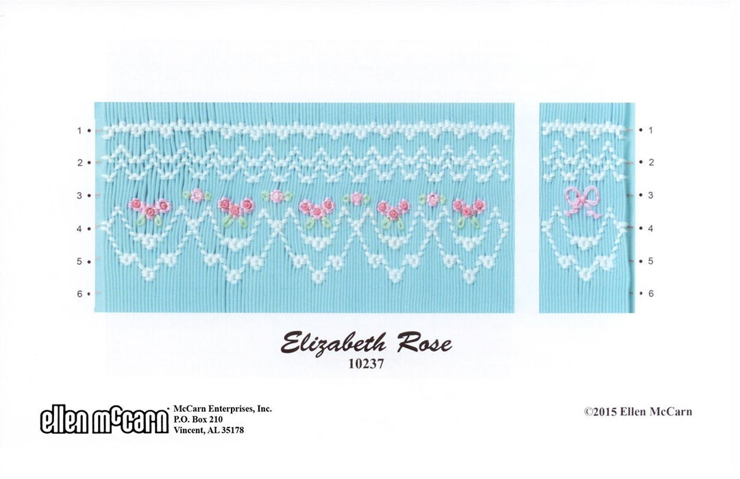 geometric smocking design smocked in white and pink and green on aqua pleated fabric