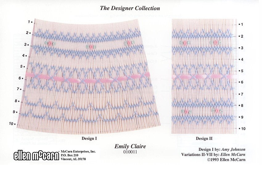geometric smocking design smocked in blue pink and green on ivory pleated fabric