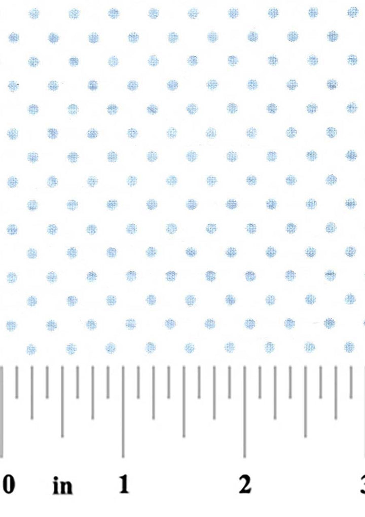 Pattern of small blue polka dots on a white background with a ruler at the bottom.