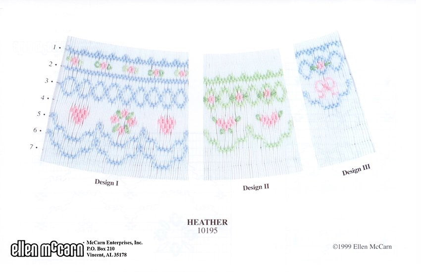geometric smocking design smocked in blue pink and green on white pleated fabric