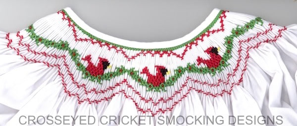 Smocking plate with turkeys. 8 1/2 rows of smocking on a yoke.