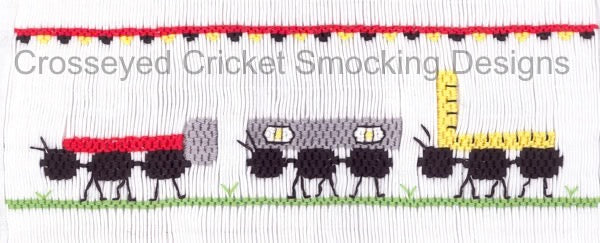 Busy ants carrying tools across the grass. 7 rows or 162 pleats on a yoke.