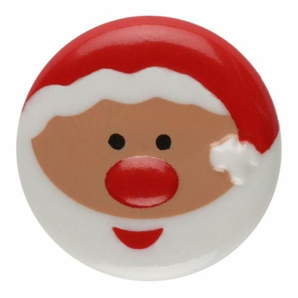 Round button with a Santa Claus face design on a white background