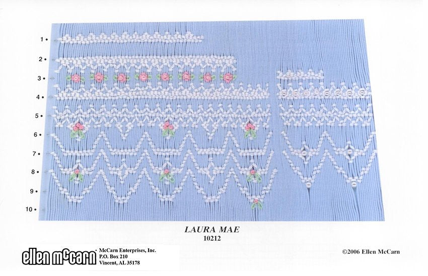 geometric smocking design smocked in white pink and green