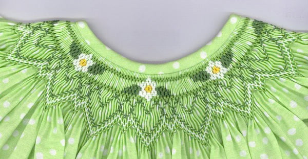 Smocking plate with daisies. 6 rows of smocking on a bishop.