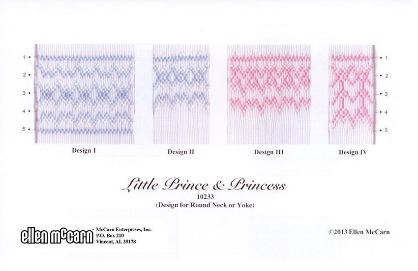 geometric smocking design smocked in pink and blue on white pleated fabric