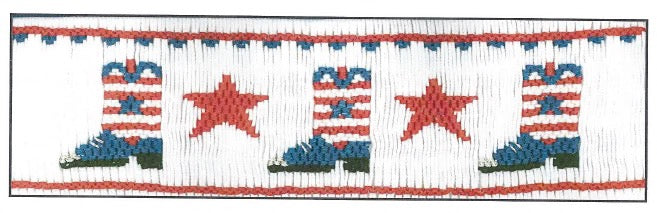Decorative border with American flag boots and stars on a white background