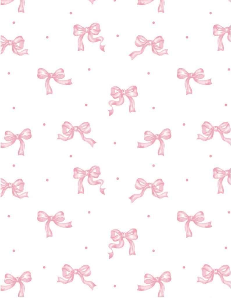 Pattern of pink bows on a white background