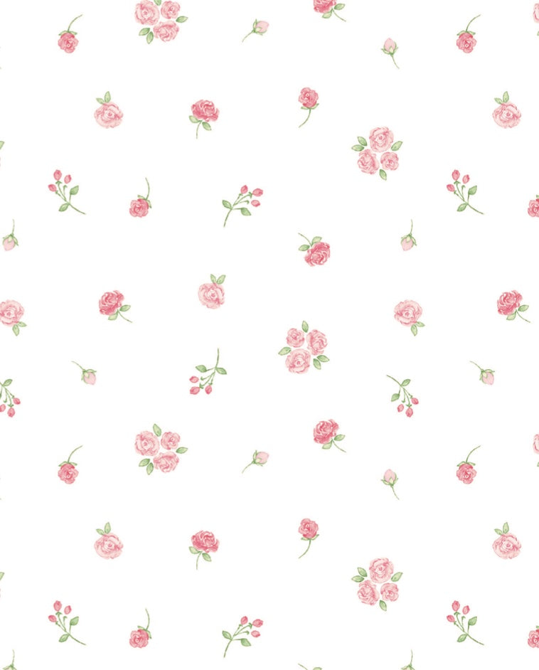 Pattern of small pink flowers on a white background