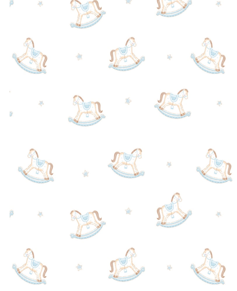 Pattern of rocking horses on a white background