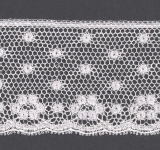 Close-up of white lace fabric on a dark background