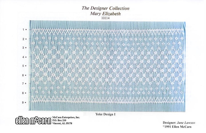 geometric smocking design smocked in white on blue pleated fabric