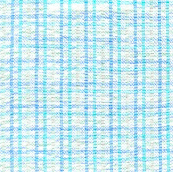 blue, aqua, and yellow gingham seersucker