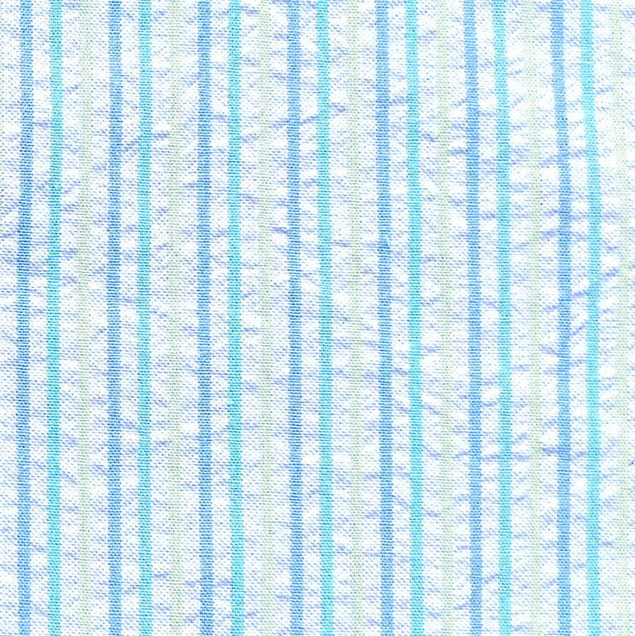 blue, yellow, and aqua striped seersucker