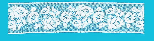 White lace trim on a blue background.