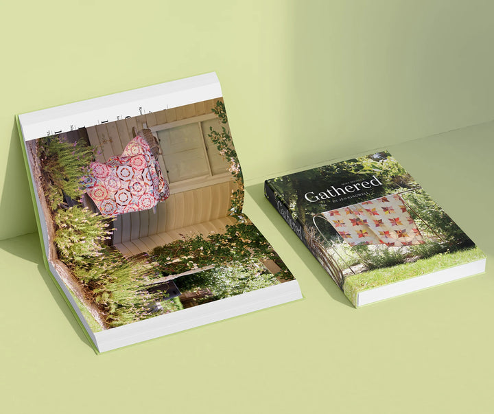 Two books titled 'Gathered' on a green background