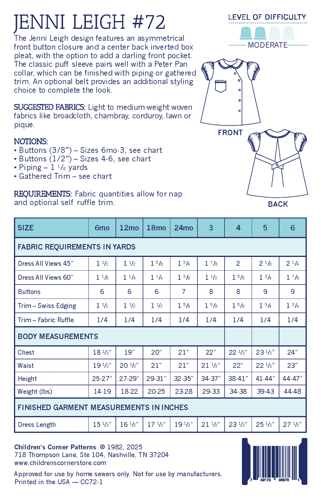 the requirements for the Jenni Leigh dress