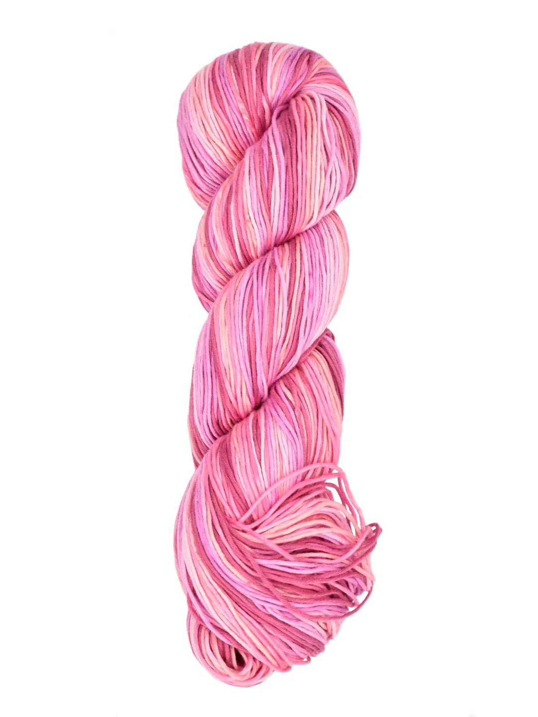 Ella Rae Hand Paints Cotton Yarn. The yarn is in shades of pink and red. 