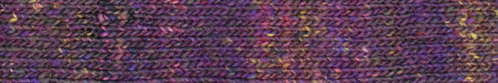 purple yarn with accents yellow, pink, and blue