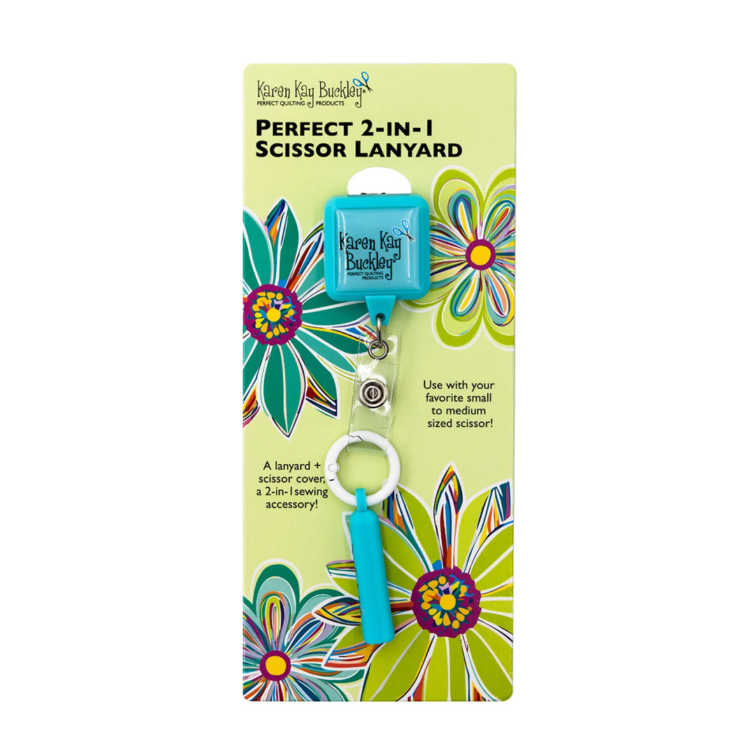 Scissor lanyard packaging with colorful design on a white background