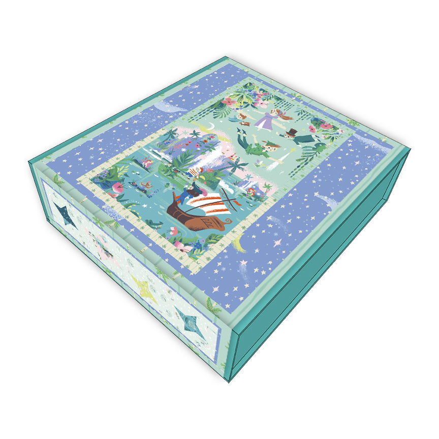 Box Forever Neverland quilt kit. Features Peter Pan characters