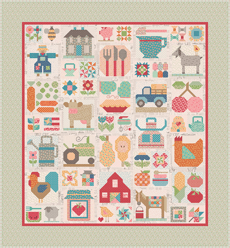 Farmer's Daughter by Lori Holt quilt includes farm themed images.