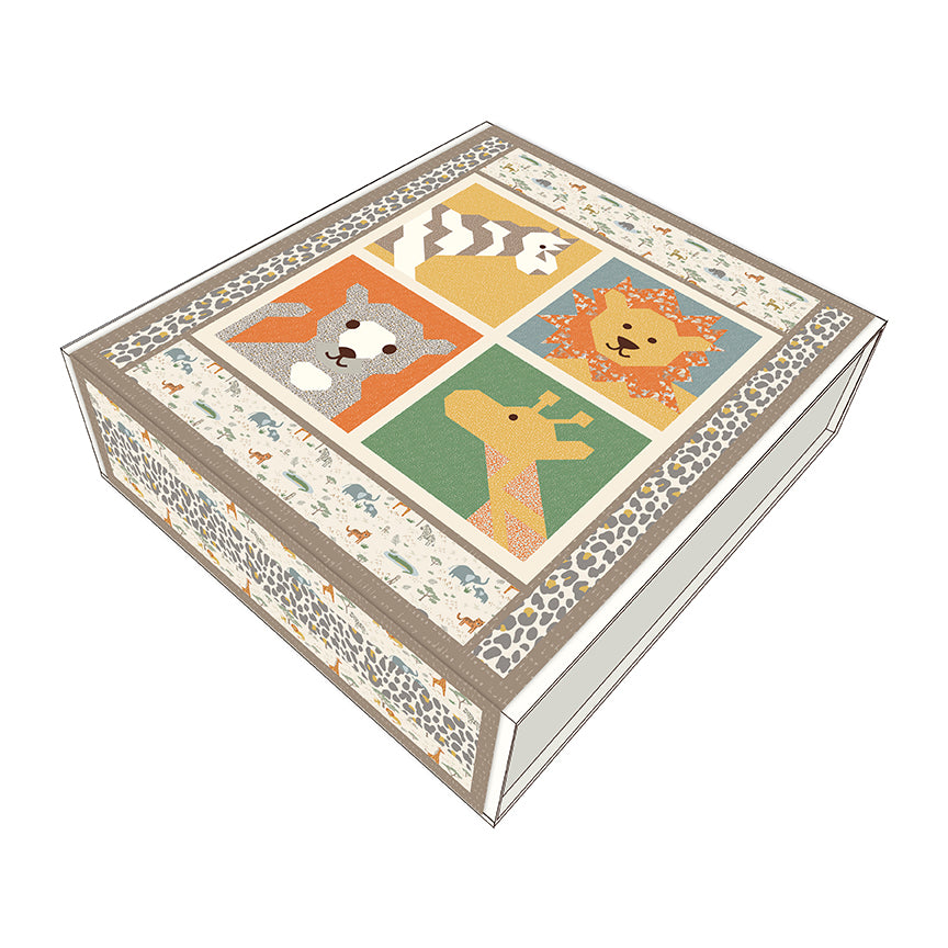 Decorative box with animal illustrations on a white background