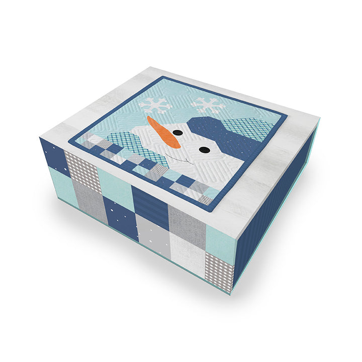 Decorative box with a snowman design on a white background