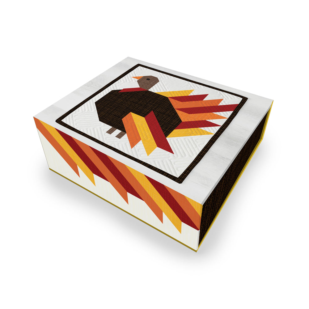 Decorative box with a turkey design on a white background