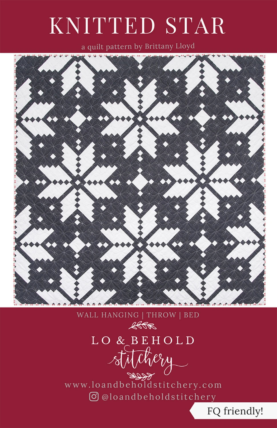 Knitted Star quilt pattern cover with star design and Lo & Behold Stitchery branding.