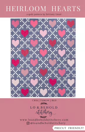 Quilt pattern cover with heart design and branding information.