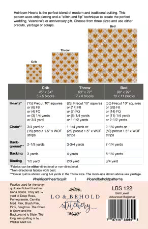 Back pattern sheet for a L.O.