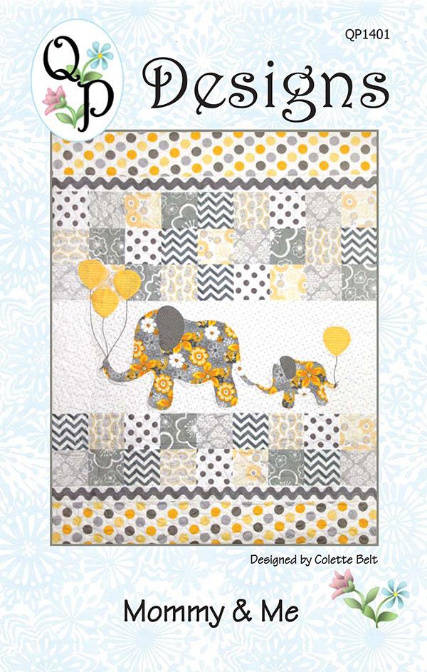 Mommy & Me quilt pattern with  mama and baby elephant carrying balloons